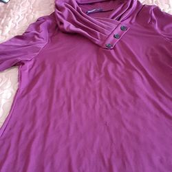Burgandy Tunic With Button Intrest At Neck