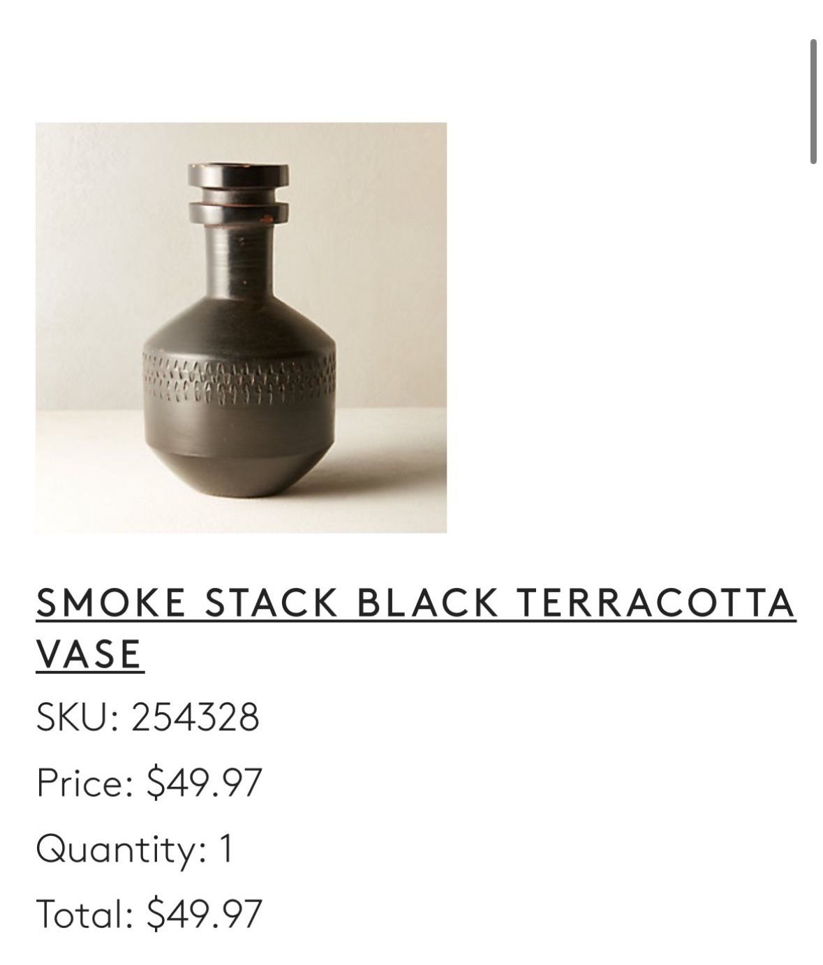 Smoke Stack Black Terracotta Vase (CB2)