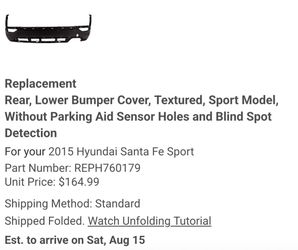 2015 Hyundai Santa FE bumper