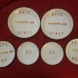 ARZBERG GERMANY PORCELAIN CHILDREN RAILROAD TRAINS DISHES PLATES BOWLS SAUCERS