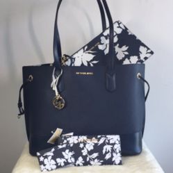Michael Kors Michael Kors Trista Reversible Navy Tote & Wallet