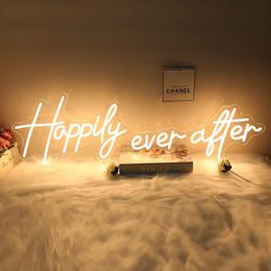 Large Neon Sign Happily Ever After LED,Art Decorative Lights for Bachelorette Party,Engagement,Birthday,Wedding,gift for girl,Home Wall Decor,Living r
