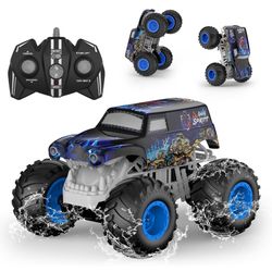 14 Waterproof RC Truck, Front & Rear Wheelie Monster Truck Toys, 4WD Amphibious Hobby Toy with LED Light, All Terrain Off-Road Stunt Car for 4 5 6 7 8