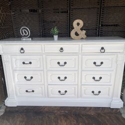 Dresser 12 Drawers Refinished White Rustic 