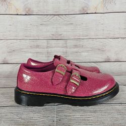 Dr. Martens 8065 Y Pink Glitter Mary Jane Double Buckle T-Strap Shoes Womens 7