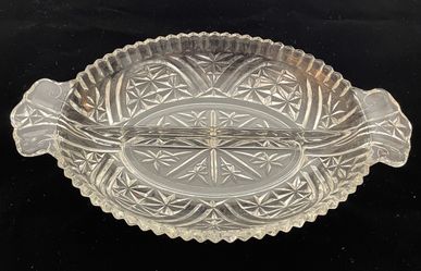 Vintage Divided Glass Serving Dish - Pressed Glass Relish Tray