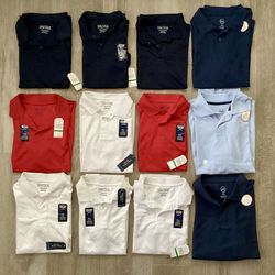 NEW School Uniform Polo Short Sleeve Shirts Nautica Boys Large 14/16 Men’s Small Navy Blue Red White