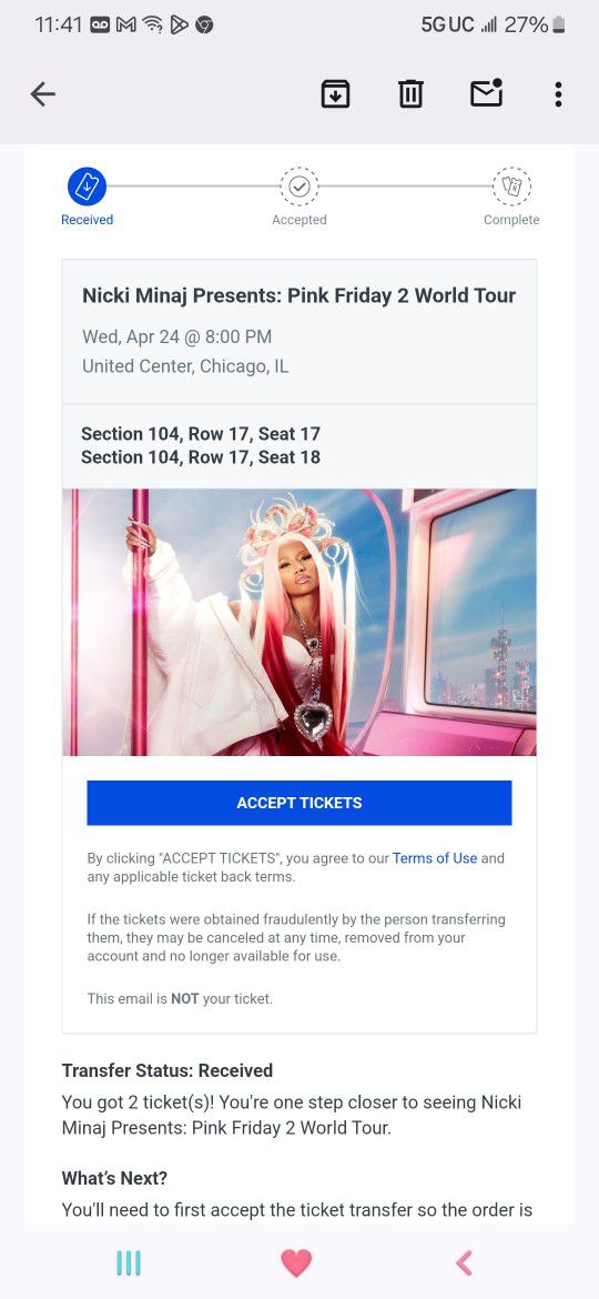 2 Nicki Minaj Tickets ((Close To Stage And Unclaimed)