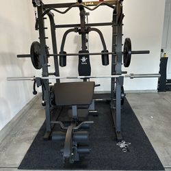 Vesta Fitness Smith Machine 2001 w/Bench Attachment | 230lb Bumpers Weights | 7ft Olympic Bar | Fitness | Gym Equipment | FREE DELIVERY🚚 