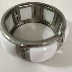 Silver And White Enamel Cuff Bracelet