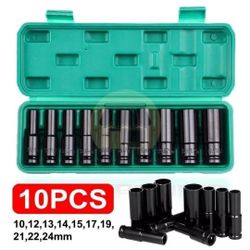 🔥$30 NO NEGOTIABLE🔥 1/2" Deep Impact Socket Set Drive Long Thin Wall Metric Sockets 10mm-24mm