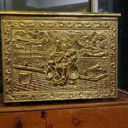 Vintage Embossed Brass Tinder Box Wooden Core 