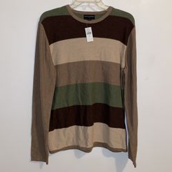 NWT $100 Banana Republic Green Stripped Pullover Crew Neck Long Sleeve Sweater S