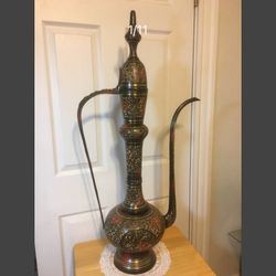 Boho Chic 32” tall brass Aftaba- decorative Teapot / Coffee Pot (a)
