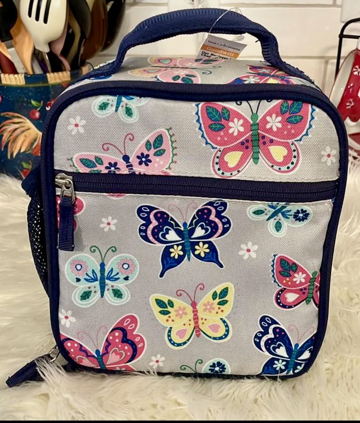 NWOT Pottery Barn Kids Grey Butterfly MACKENZIE Classic Lunch Bag Box No Mono