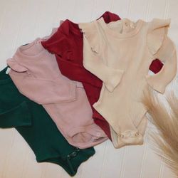 Baby Girls 3-6 Month Bodysuits Flutter Sleeves Ribbed Clothes Lot