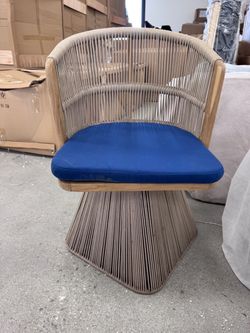 Rope Weave Accent Chair with Blue Cushion