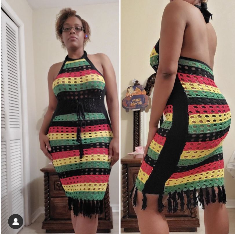 Rasta Reggae Halter Crochet Dress (S)