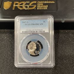 2007 S Gem Proof Jefferson Nickel Graded At PR69 With A Deep Cameo A-15
