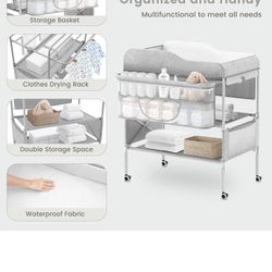Portable Baby Diaper Changing Table, Foldable Diaper Changing Station, Waterproof Changing Table Height Adjustable Changing Station for Infant and Nur