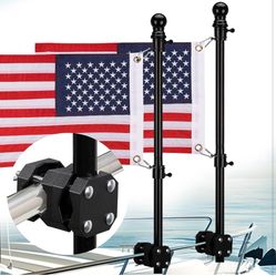Boat Flag Pole Kit 2Pack, 12 x 18 Embroidered American Flag for Boat with Pole, No Drilling Boat Flag Pole Rod Holder Mount for Pontoon Boat Accessori
