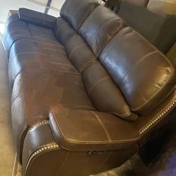 Beautiful Elegant Upscale Luxury Brown Italian Leather All electric Powered Double Recliner Sofa
