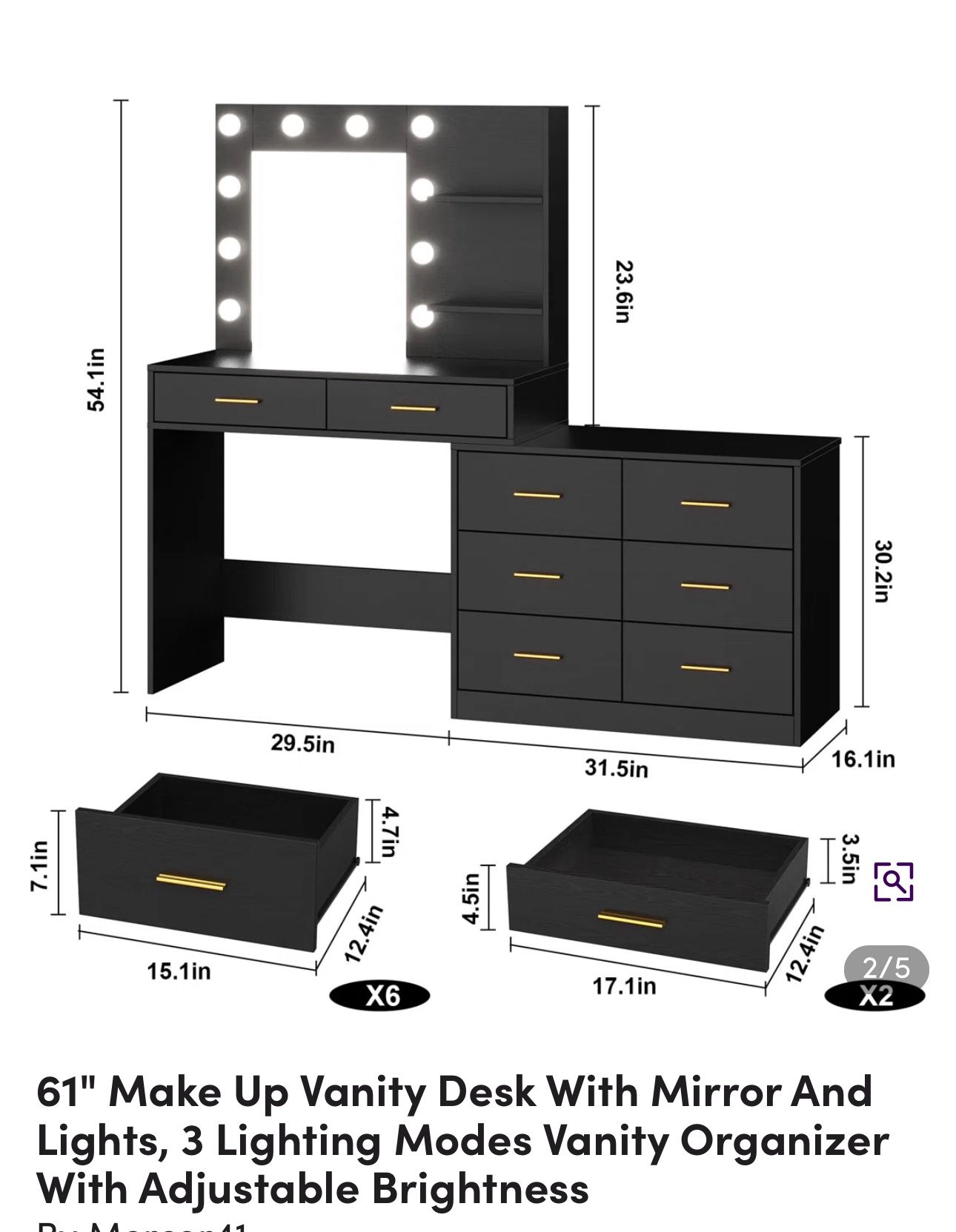 Makeup Vanity Desk With Light and  Mirror