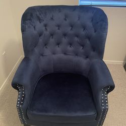 Blue Velvet Accent Chair Mod Century Modern 