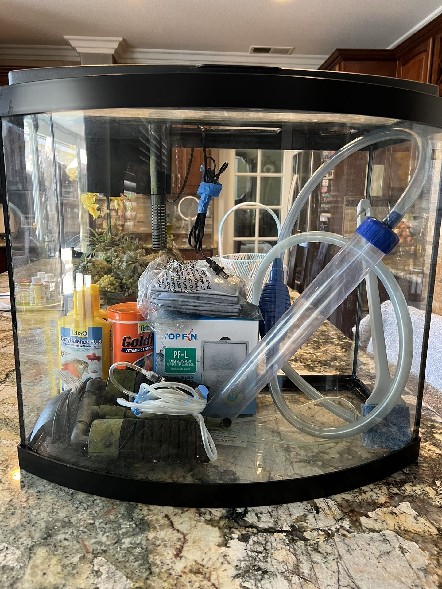 28 Gallon Bow Front Fish Tank With Tons Of Supplies