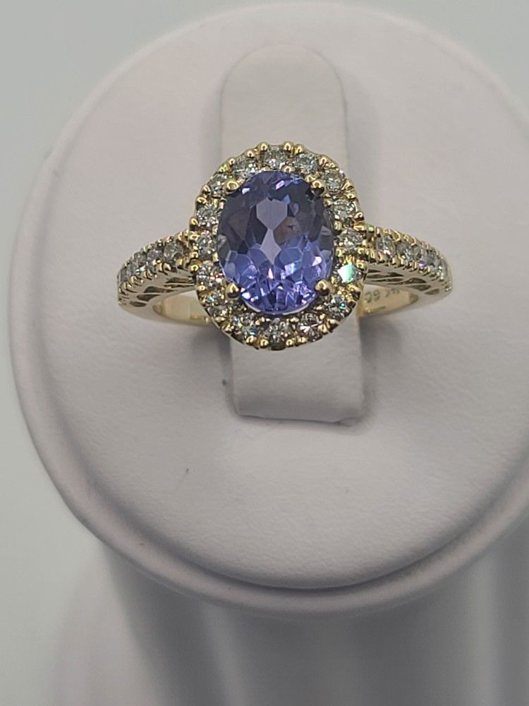 14k Gold 3ct Tanzanite & Diamond Ring