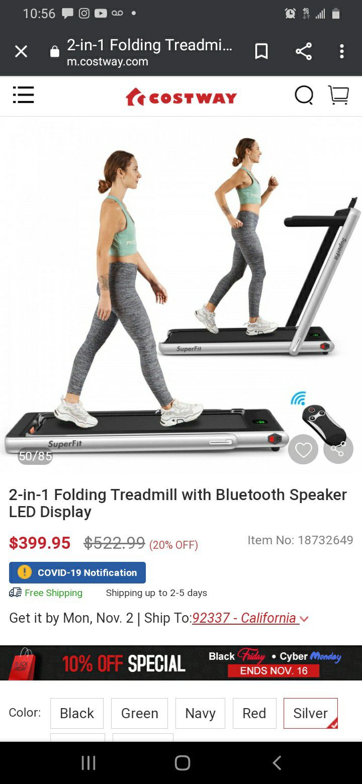 New 2 In 1 Folding Treadmill with Bluetooth Speaker