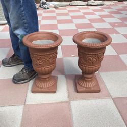 New Flower Pots Made Out Of Cement Size 15 inches tall X 9 Inches Wide 