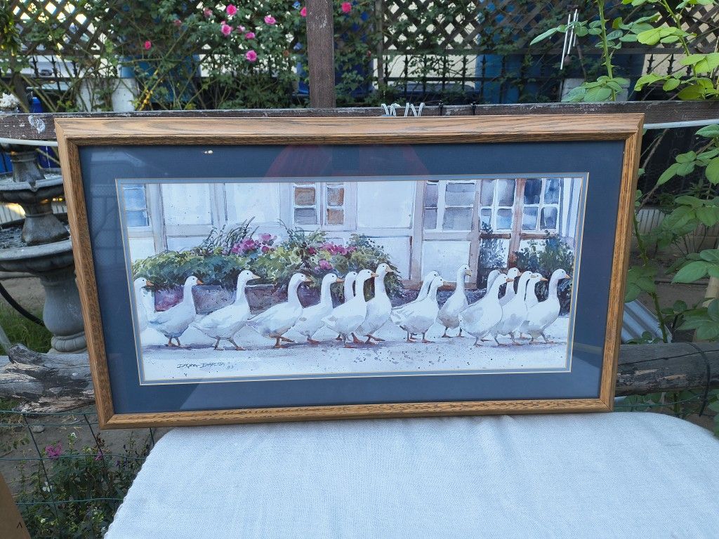 Darlina Darton "Dinner Call" Framed Watercolor Print, Dated 1983
