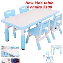 New Kids Table and Chair Set, Height-Adjustable Toddler Desk with 4 Seats, Toddler Table and Chair Set  Age 2-10, Scrub-Table Desktop  $100firm