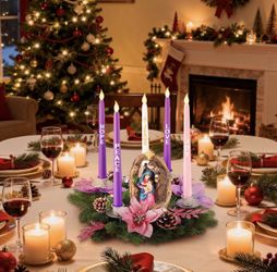 🕯️ Christmas Advent Wreath w/Nativity Scene Figurine & 5 Flameless Taper Candles (unopened) 
