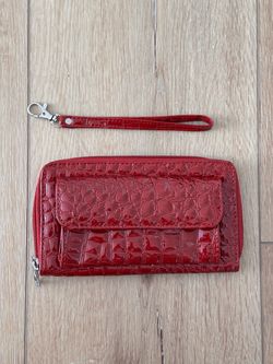 SAX Red Faux-Croc Wristlet Wallet