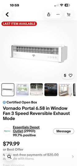 NEW Vornado Portal Window Fan 3 Speed