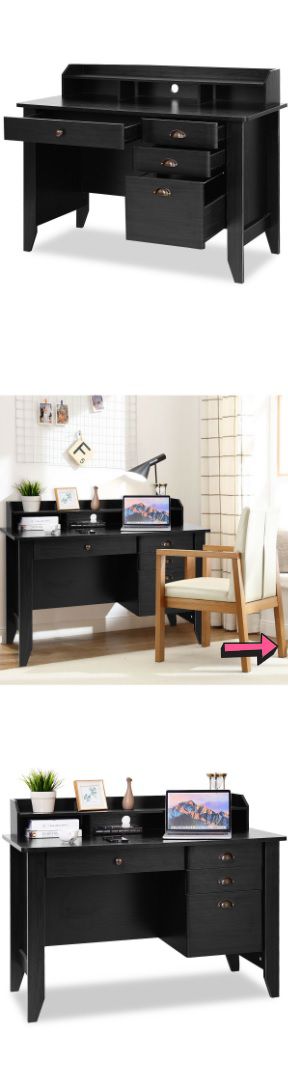 NEW Home Office Desk Furniture Writing Gaming Study Homework Computer Business Table Modern Black Wood Workstation Storage *↓READ↓*