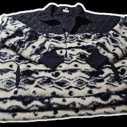 LuLaRoe Navy and White Fleece Pullover Half Zip
