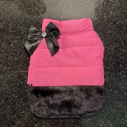 LuluPark Fancy Hot Pink Black Bow &  Fur Band Jacket Harness for Puppy/Dog XS