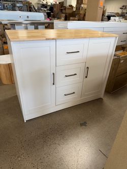 Alycia 45.5” Solid and Manufactured Wood Kitchen Island with Butcher Block Counter Top