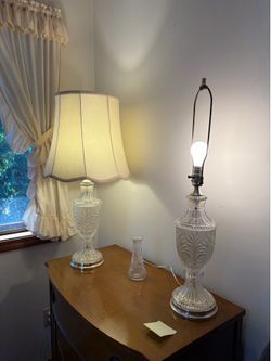 Vintage Pair Etched Glass Table Lamps