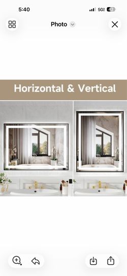 28 in. W x 36 in. H Rectangular Framed LED Anti-Fog Wall Bathroom Vanity Mirror, Tempered Glass, Backlit & Front Light $80 (TBA-Black-2836)