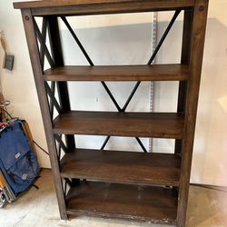 Solid Wood Storage Shelving rack with Metal Back Support 