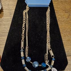 New Blue W Gold Accent Necklace