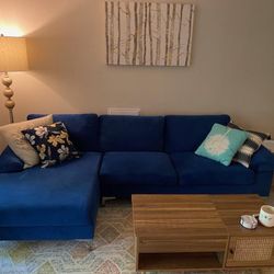 Modern Blue Velvet L-Shaped Sofa Couch