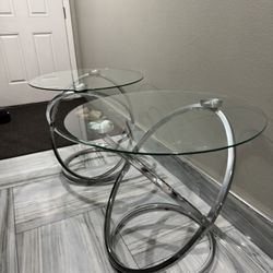 2 MODERN  GLASS TOP. END TABLES  