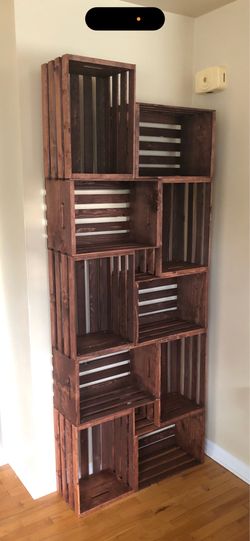 Walnut stained crate bookshelf