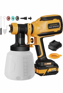 Cordless Paint Sprayer with Brushless Motor, HVLP Spray Gun with 20V 4.0Ah Battery, 1400ML Container, Easy to Clean & Setup, Electric Paint Sprayer fo