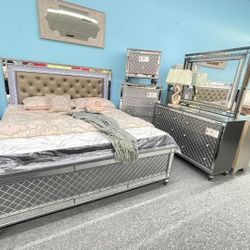 Refino Gray Queen 5pcs  Bedroom Set 🔥 Same Day Delivery🚚 Financing $10 Down